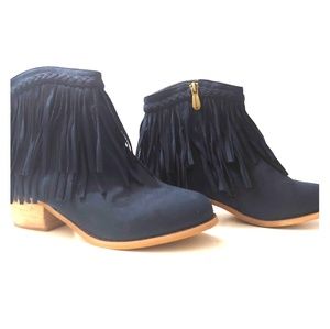 Bella maria navy fringe ankle boots